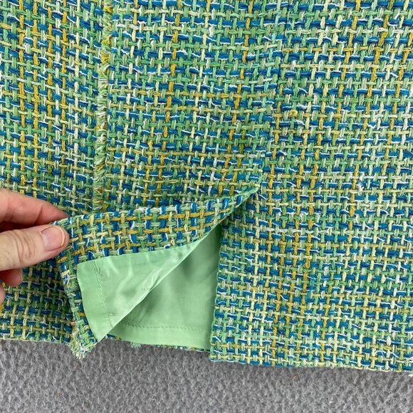 J McLaughlin Skirt Womens 8 Green Blue Tweed Silk Shimmer Fringe Mini Everyday - Picture 5 of 10